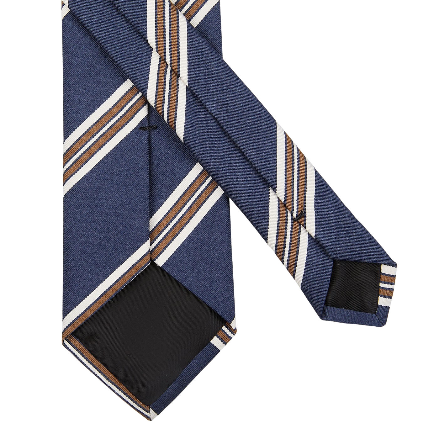 An Amanda Christensen dark blue striped silk cotton lined tie on a white background.