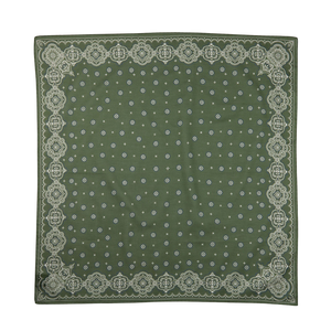 Olive Green Medallion Printed Cotton Bandana with intricate medallion patterns and border by Amanda Christensen.