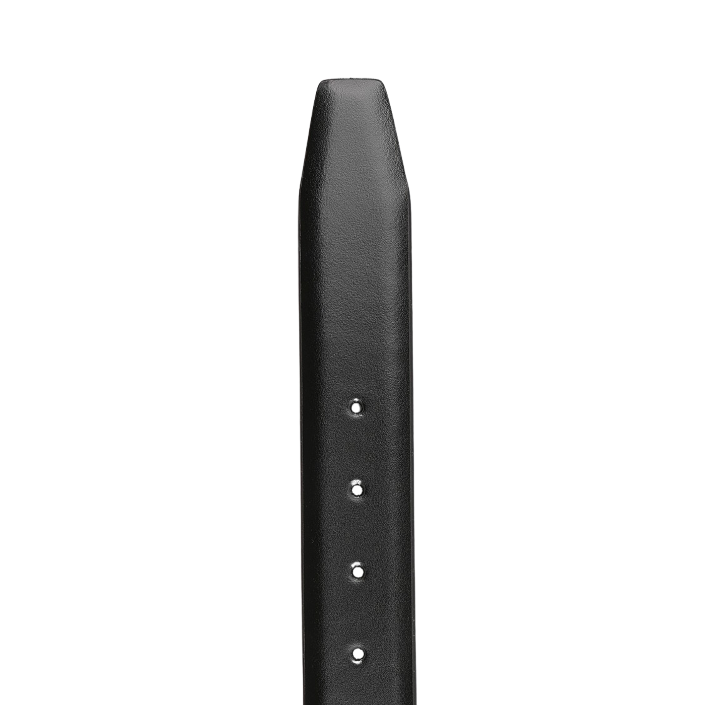 Close-up of the Black Plain Leather 35mm Belt by Anderson's, a wardrobe essential for achieving the perfect casual look, with several holes visible.