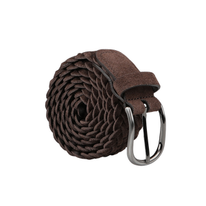 Introducing the Brown Braided Suede Leather 35mm Belt by Anderson's, crafted in Parma, Italy, with a rolled-up design and finished with a silver buckle—ideal for casual wear.