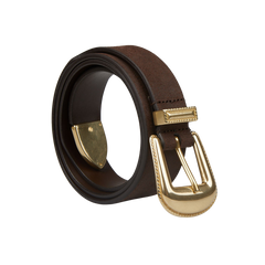 An Anderson's Dark Brown Calf Leather Gold 35mm Western Belt, made in Italy.