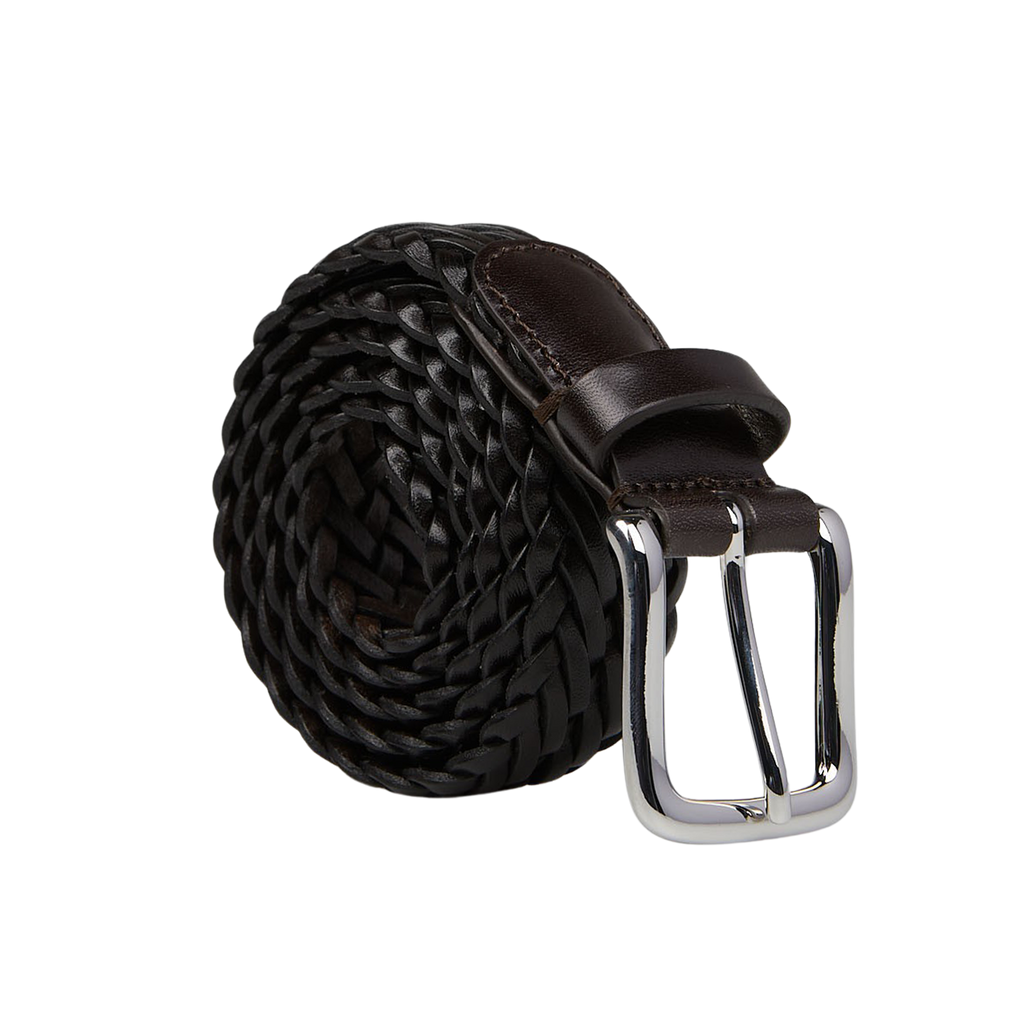 Dark Brown Fine Braided Leather 30mm Belt