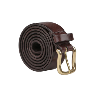 An Anderson's Dark Brown Saddle Leather 30mm Belt, featuring a brass buckle and crafted with precision reminiscent of Parma, Italy's renowned artisans.