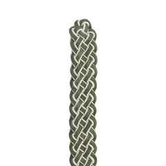 A green suede and cream canvas braided 35mm belt by Anderson's, set against a black background, highlights a contemporary design with elegance and modern flair.