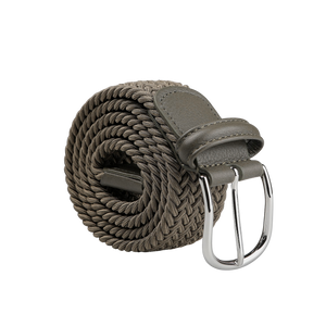 Anderson's Khaki Elastic Woven 30mm Belt, handmade in Parma, features a leather tip and a silver-coloured brass buckle, combining elegance with durability.