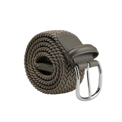 Anderson's Khaki Elastic Woven 30mm Belt, handmade in Parma, features a leather tip and a silver-coloured brass buckle, combining elegance with durability.