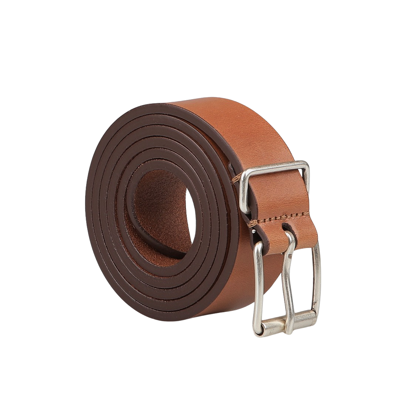 A rolled-up Light Brown Calf Leather 30mm Belt by Anderson's, featuring a lustrous silver buckle.