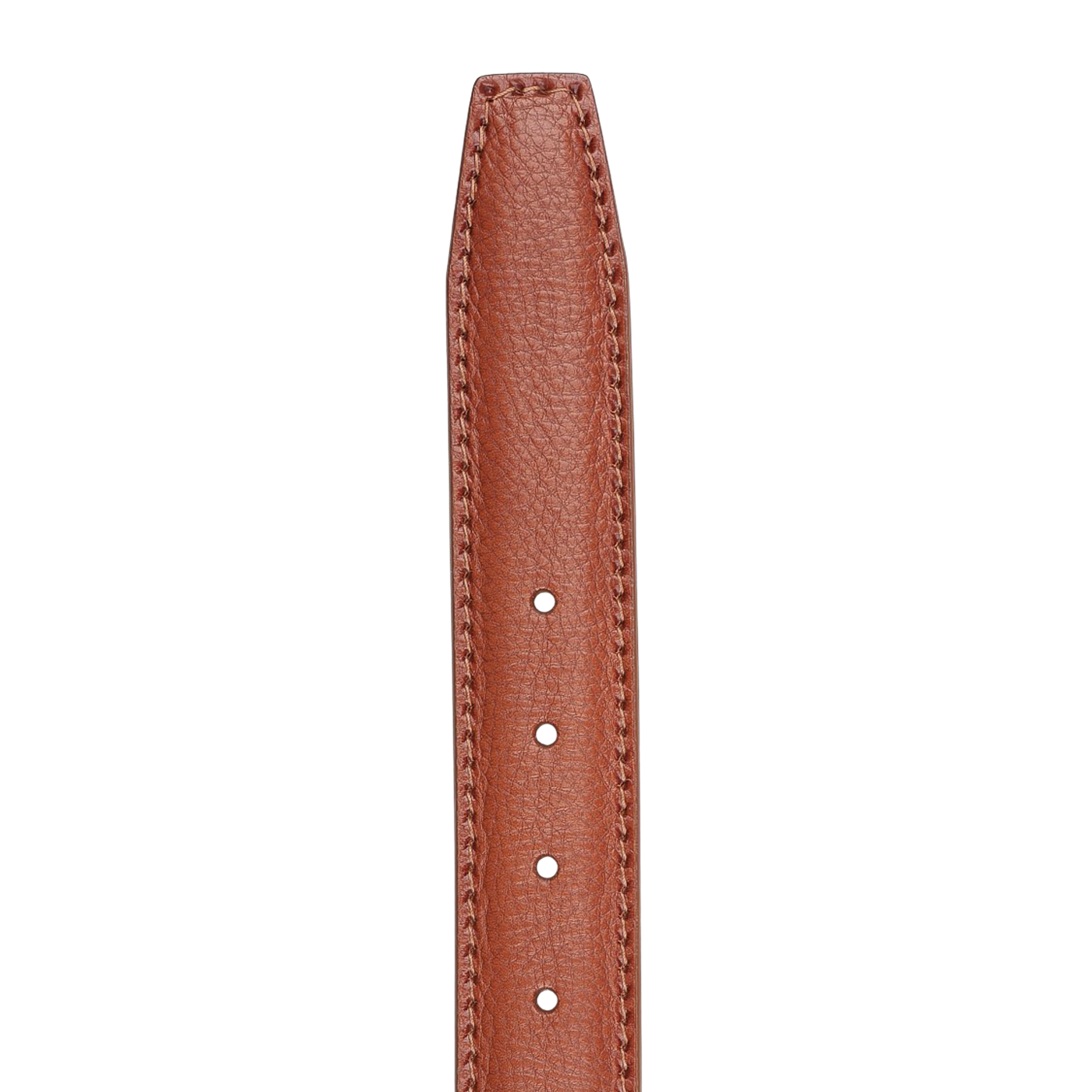 Close-up of the Light Brown Calf Leather 30mm Belt by Anderson's, featuring a naturally tanned brown leather strap crafted from calf leather, complete with stitching along the edges and a row of five holes.