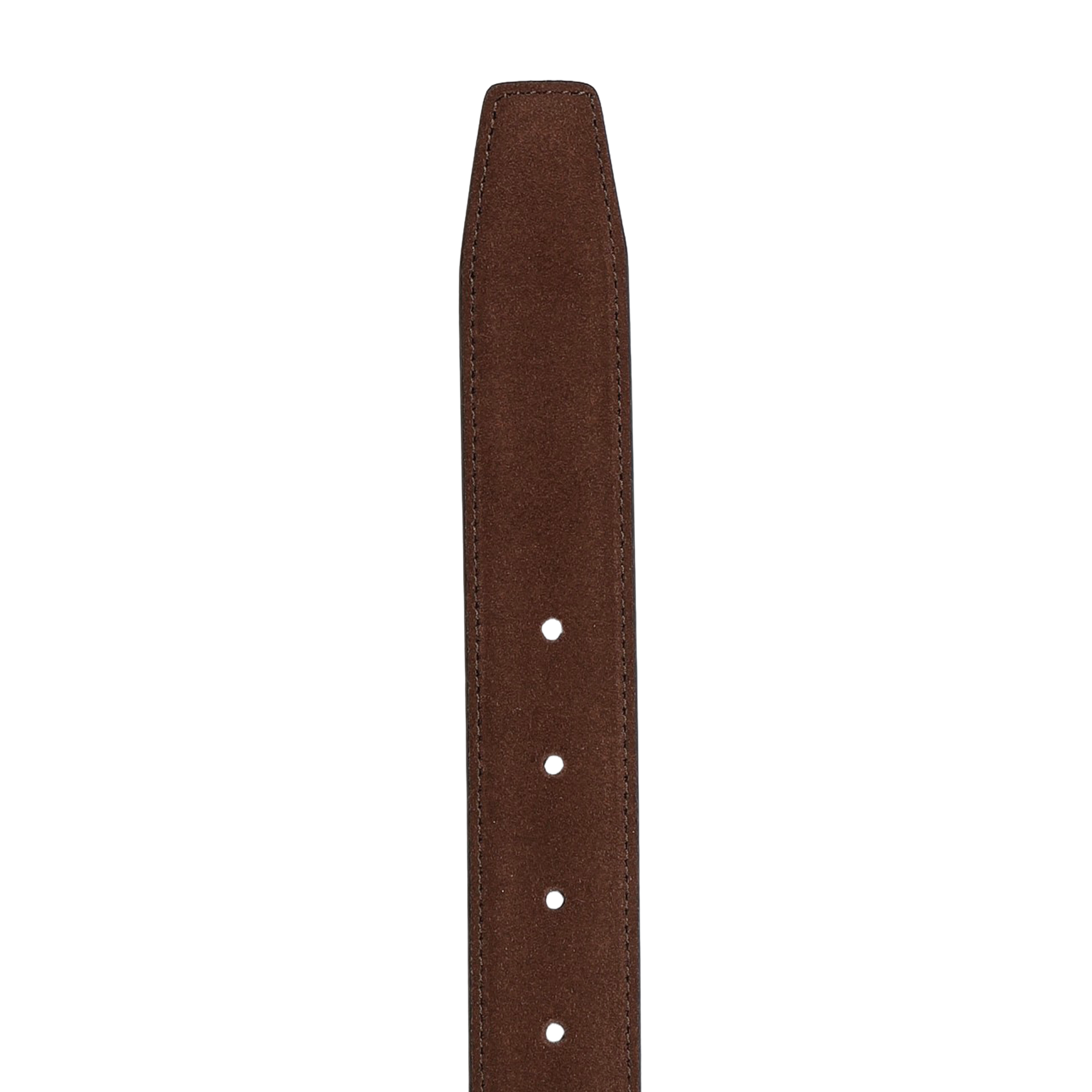 Close-up of an Anderson's Medium Brown Suede Leather 35mm Belt, showcasing its high-quality craftsmanship with edge stitching and multiple adjustment holes.