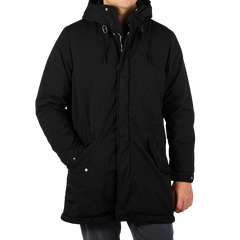 Aspesi Black Technical Nylon Hood Parka Front