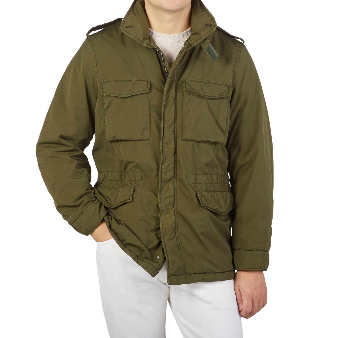 Aspesi Dark Green Nylon Padded Field Jacket Front
