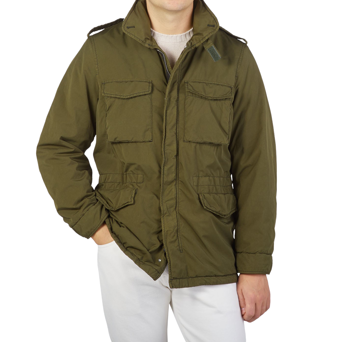 Aspesi Dark Green Nylon Padded Field Jacket Front