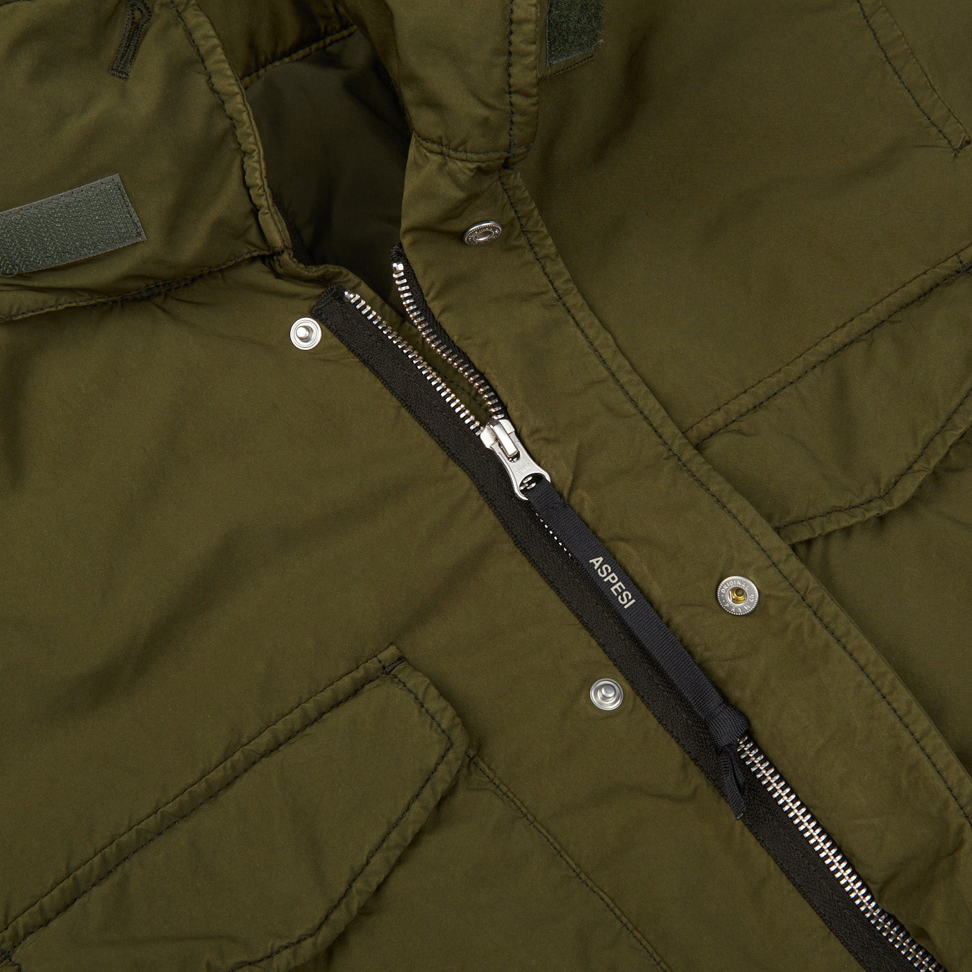 Aspesi Dark Green Nylon Padded Field Jacket Zipper