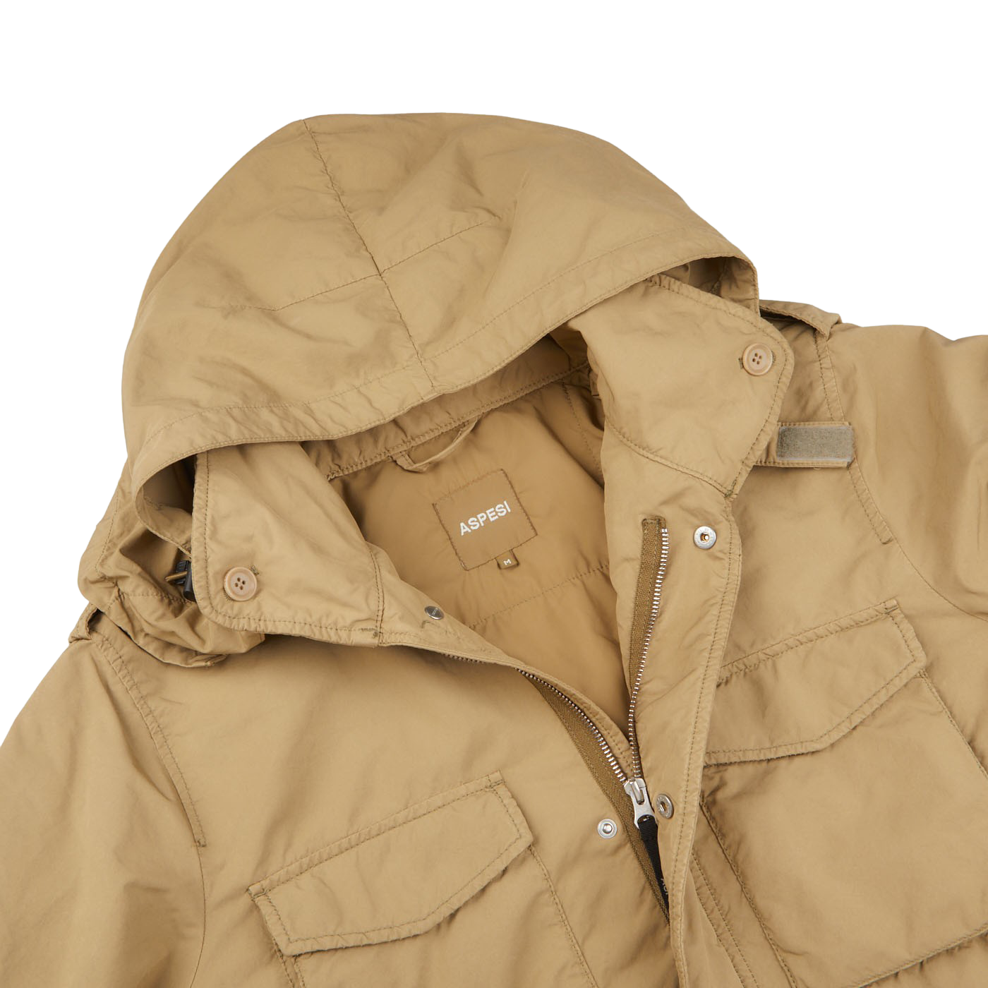 Aspesi Light Beige Nylon Padded Field Jacket Collar