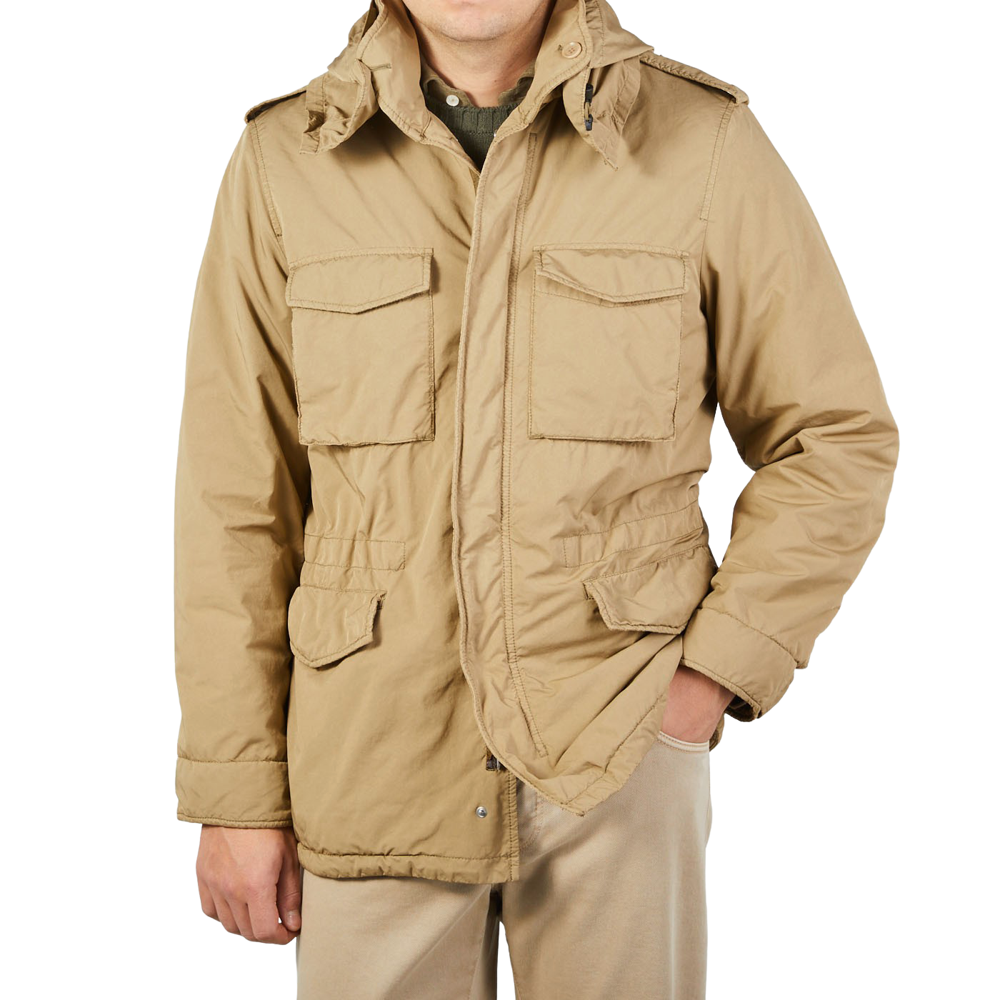 Aspesi Light Beige Nylon Padded Field Jacket Front