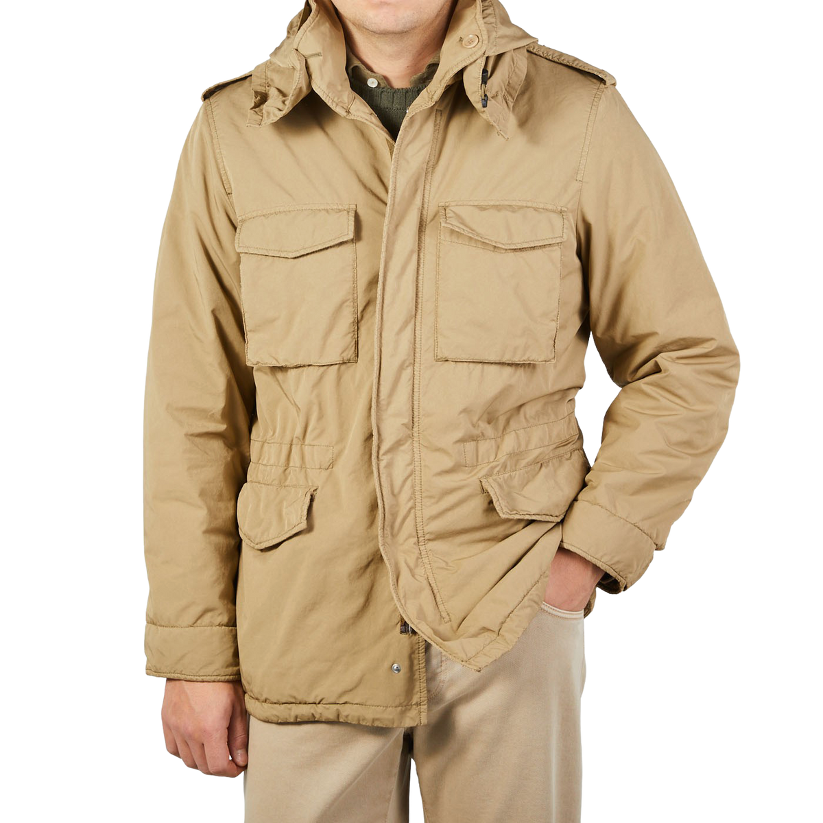 Light Beige Luxury Nylon Padded Field Jacket - S