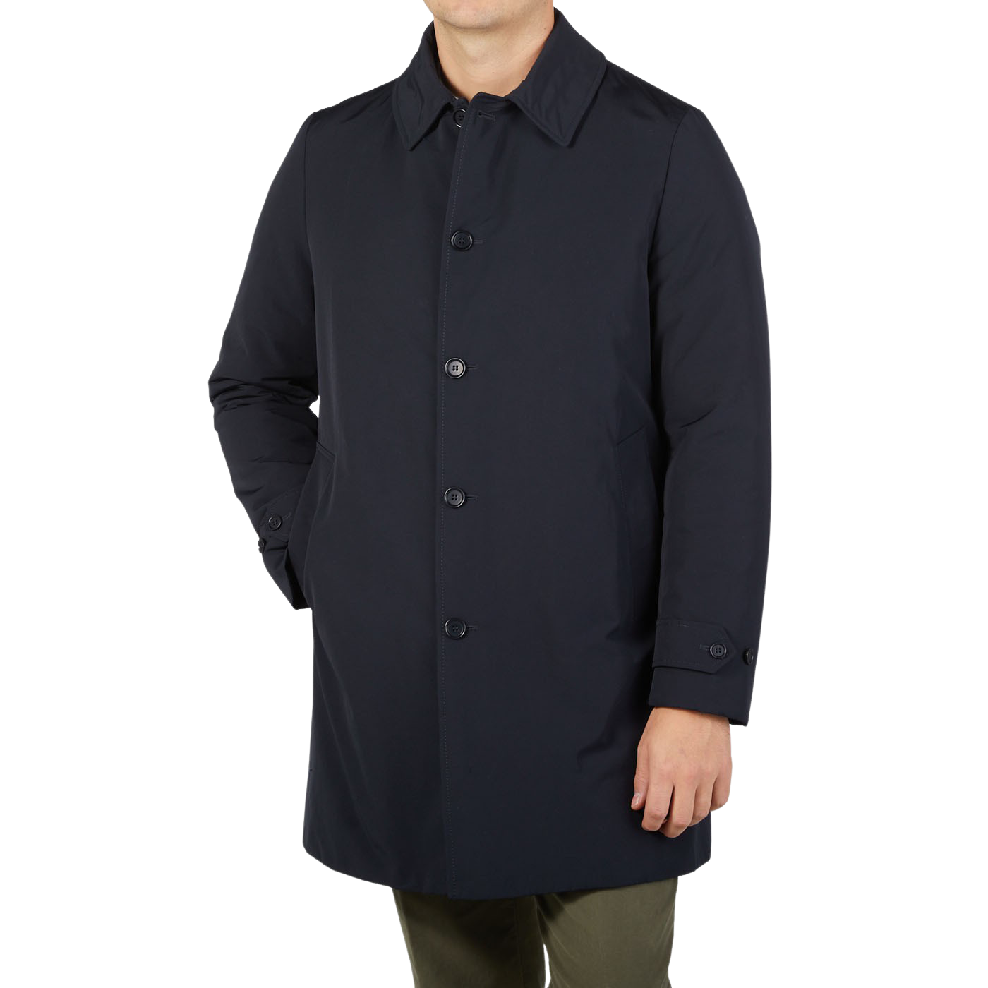 Aspesi Navy Blue Cotton Thermore Impermeabile Coat Front