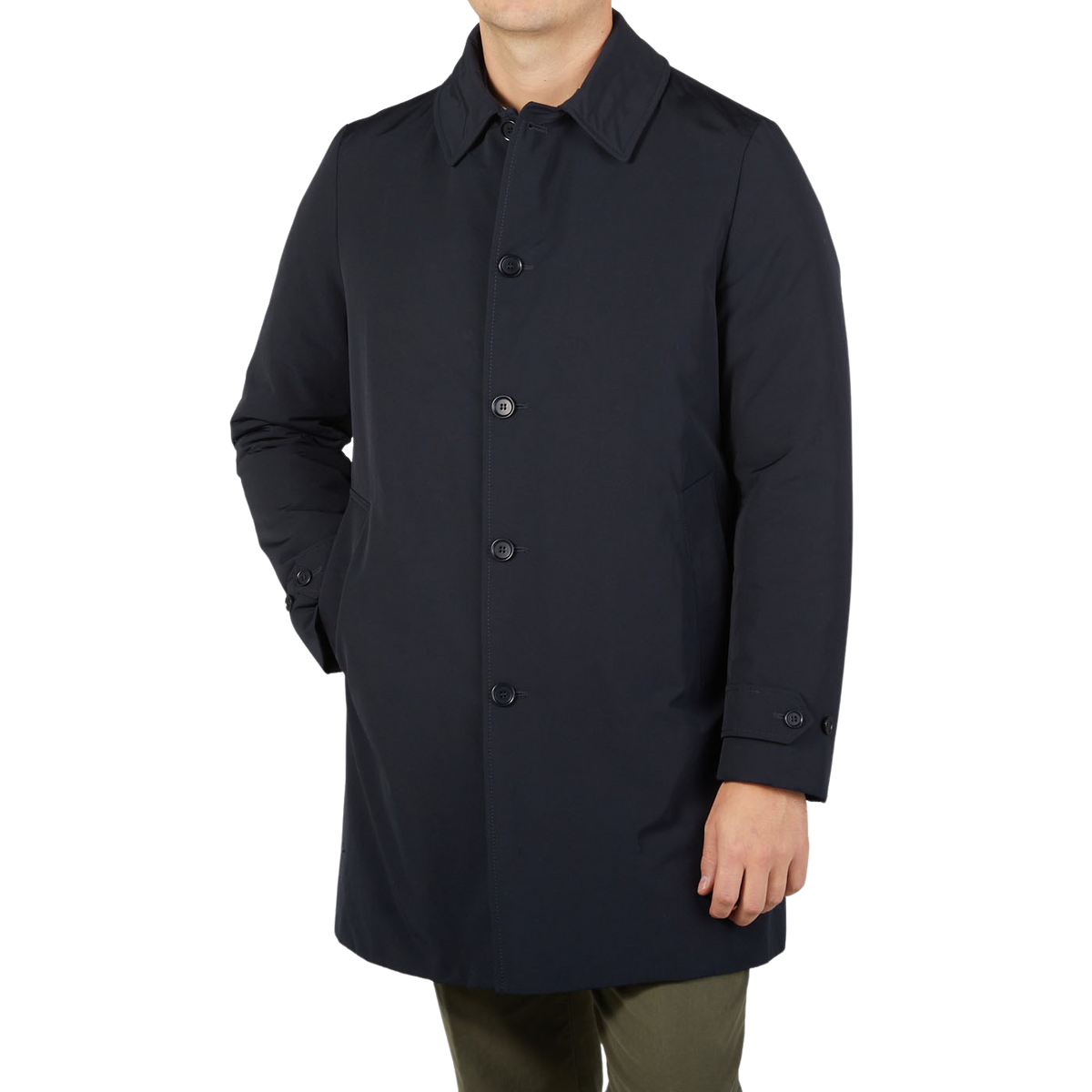 Aspesi Navy Blue Cotton Thermore Impermeabile Coat Front