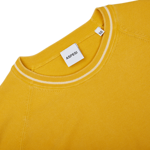A Bright Yellow Cotton Piquet Crew Neck Sweater with an Aspesi label on it.