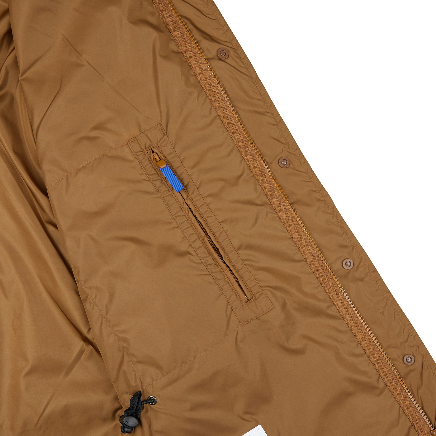 Tan Amber Brown Recycled Nylon Field Jacket with blue zippers by Aspesi