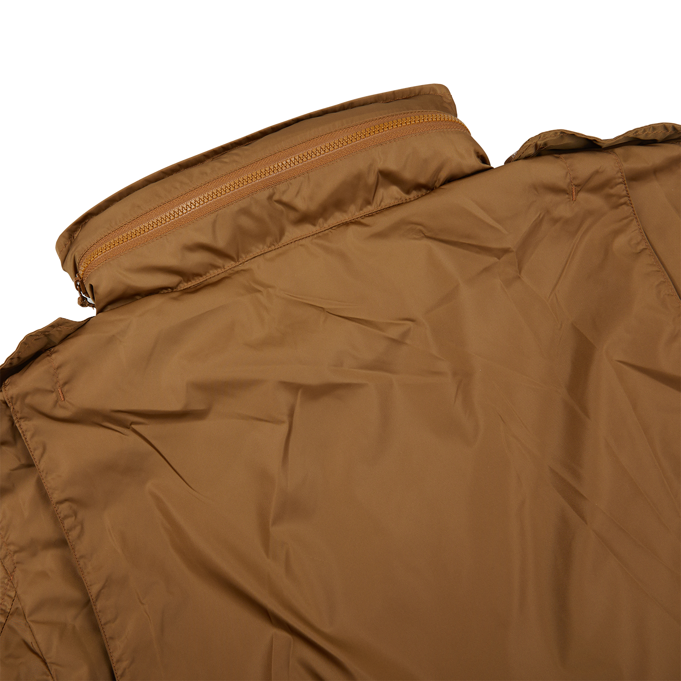 The Amber Brown Recycled Nylon Field Jacket by Aspesi in waterproof fabric, displayed on a white background.