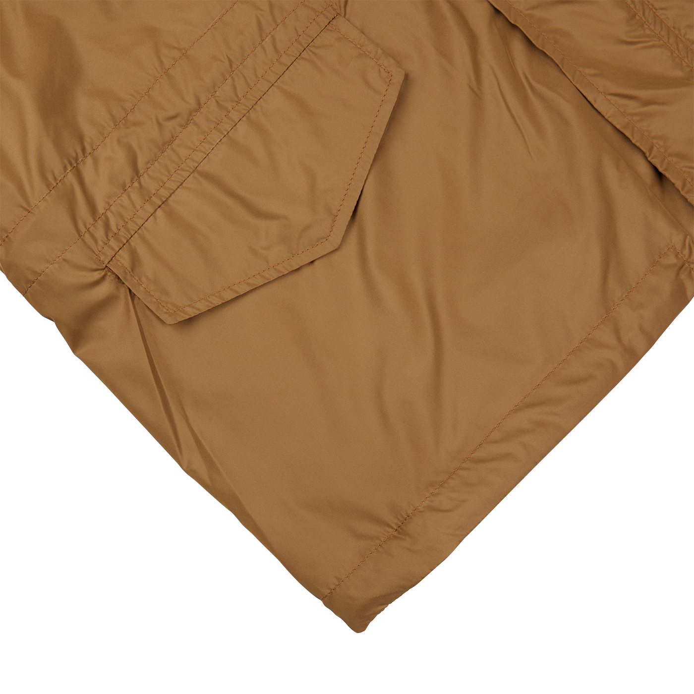 A Amber Brown Recycled Nylon Field Jacket with pockets, perfect for outdoor activities. Brand: Aspesi