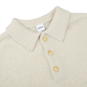 An Aspesi Ecru Beige Shetland Wool Polo Shirt.