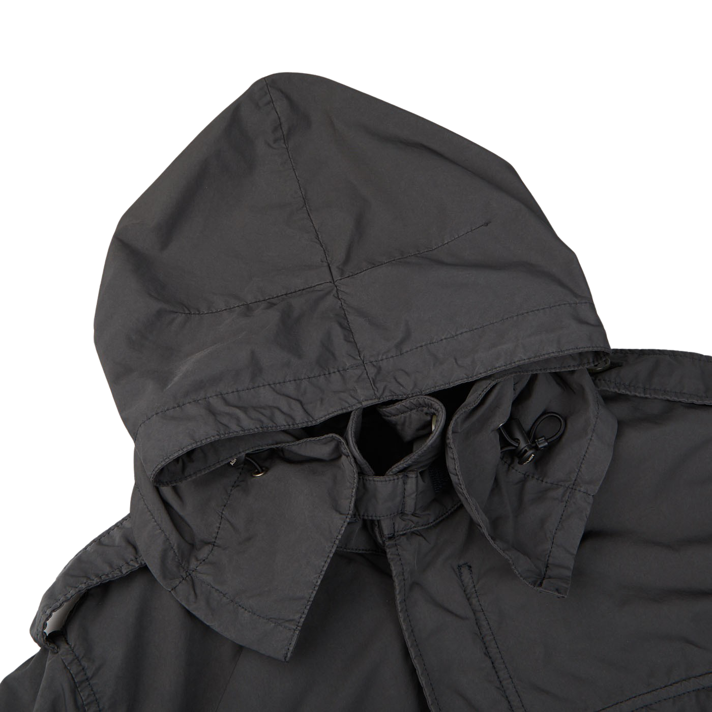 A Grey Luxury Nylon Padded Field Jacket from Aspesi with a black hood.