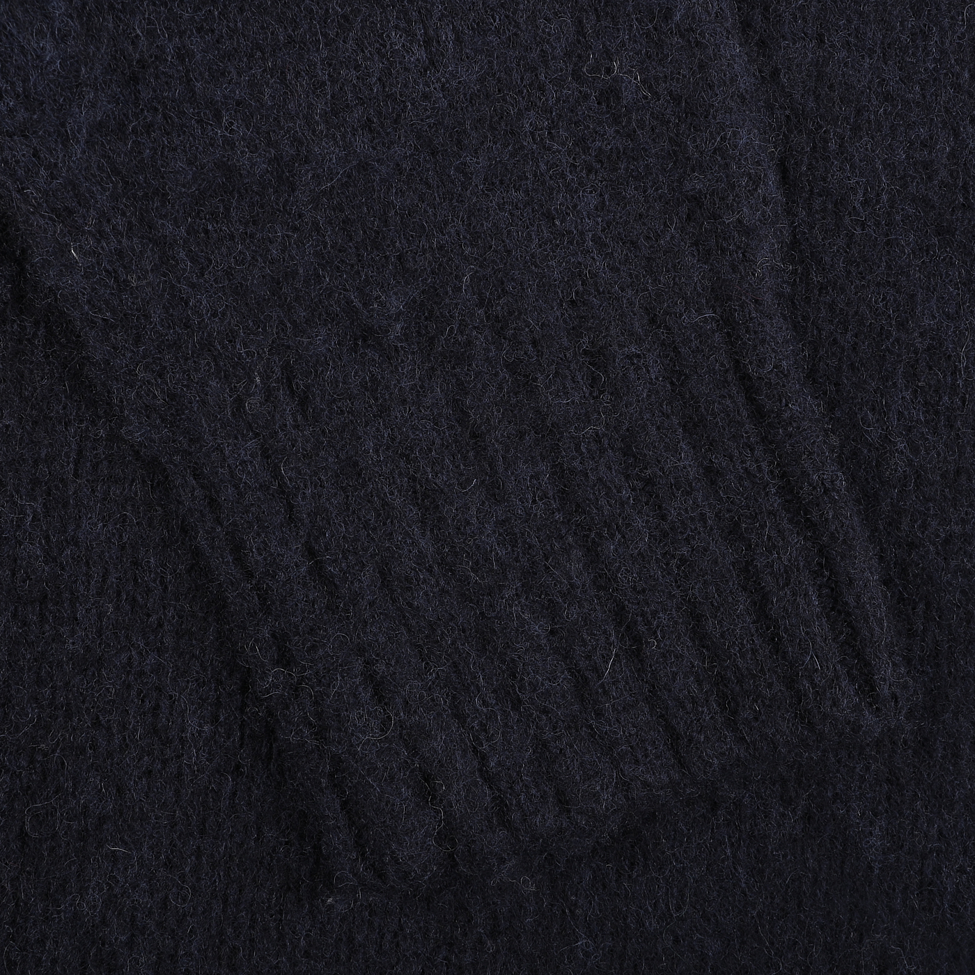 Close-up of the Aspesi Navy Blue Brushed Shetland Wool Cardigan, featuring a dark textured fabric with visible knitted ribbing.