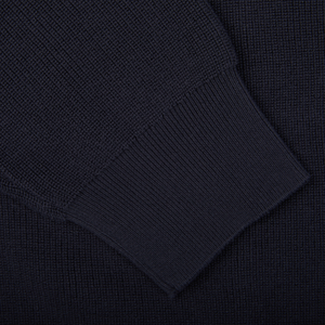 A close up of an Aspesi Navy Blue Knitted Cotton Sweater.