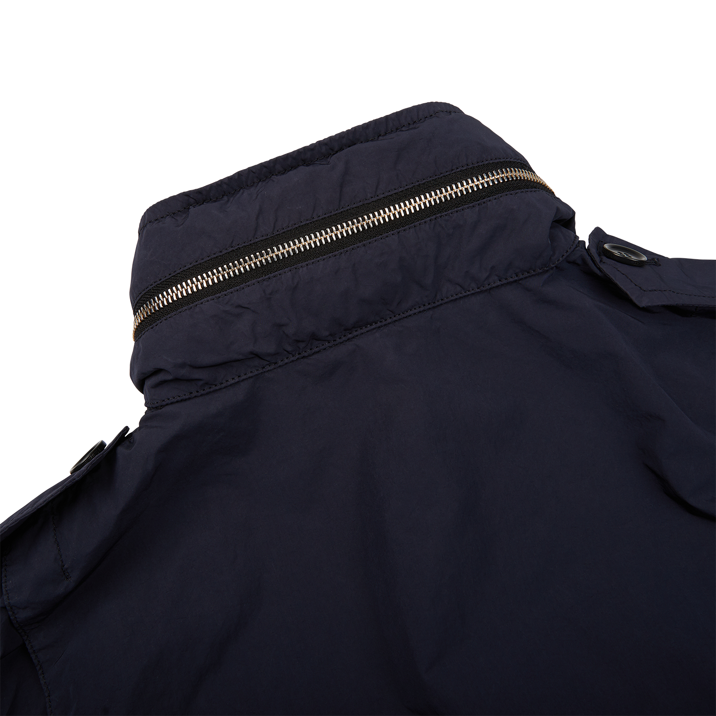 The Aspesi navy blue nylon taffeta M65 field jacket features zippers, perfect for outdoor activities in rain.