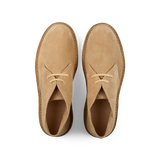 A pair of new Astorflex Cammello Beige Suede Driftflex Unlined Boots crafted from vegetable-tanned suede leather displayed from a top-down view.