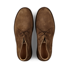 Top view of dark khaki suede Greenflex desert boots by Astorflex with laces.