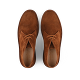 Top view of a pair of Mattone Brown Suede Leather Montflex Boots with laces, placed side by side on a plain background.