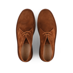 Top view of a pair of Mattone Brown Suede Leather Montflex Boots with laces, placed side by side on a plain background.