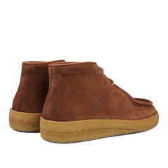 Rear view of Astorflex Mattone Brown Suede Rampiflex Boots, crafted from vegetable-tanned suede and paired with a natural crepe rubber sole.