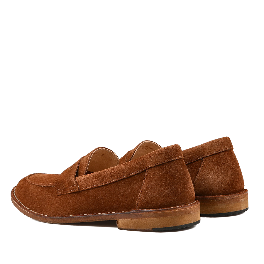 Mattone Suede Leather Buffalo Sadelflex Loafers by Astorflex, viewed from the back on a white background, are the perfect summer loafers with visible stitching.