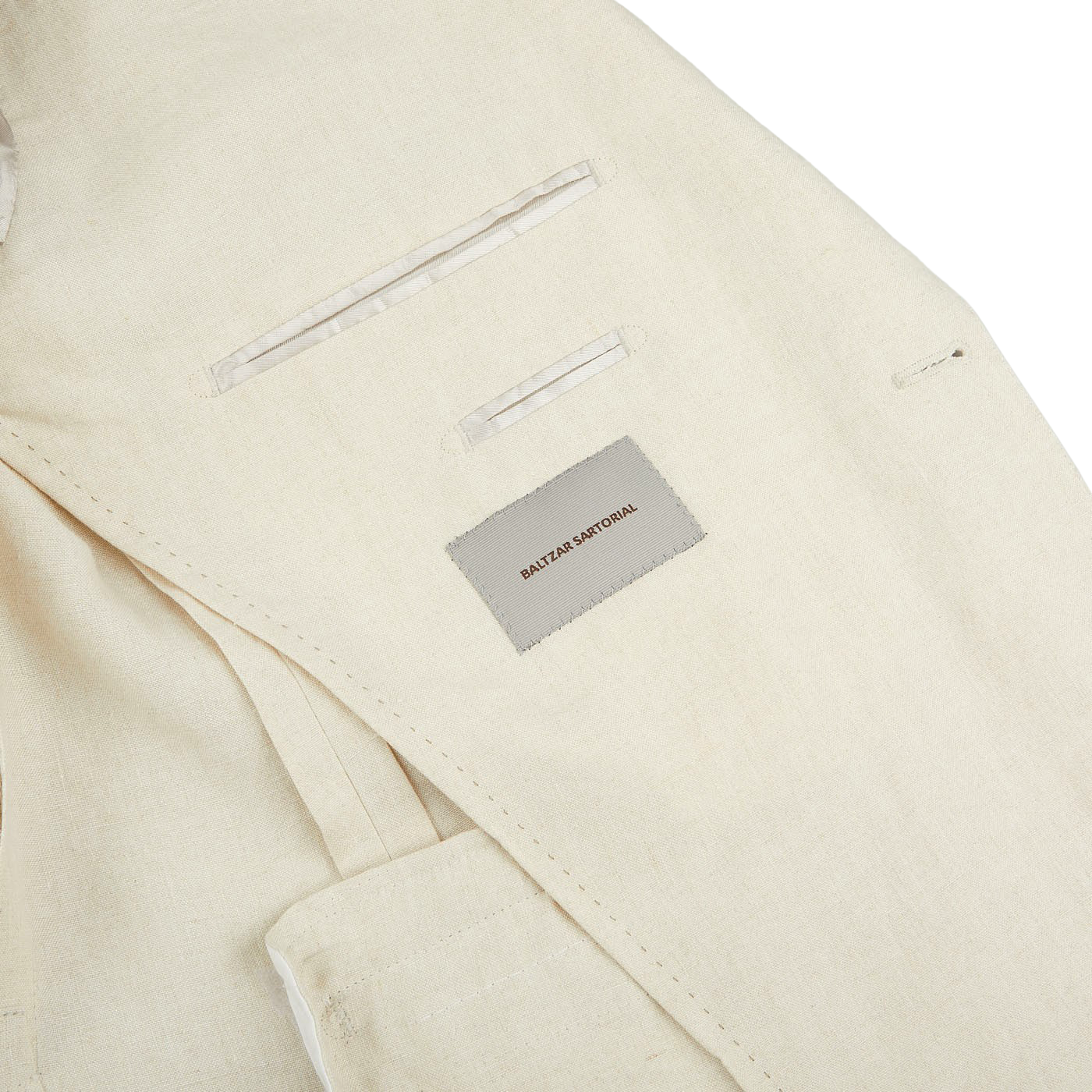 A tailored Light Beige Pure Linen suit jacket by Baltzar Sartorial.