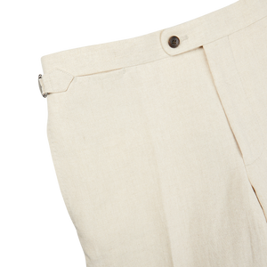 Tailored fit Light Beige Pure Linen Flat Front Trousers in beige by Baltzar Sartorial.
