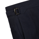 Men's Navy Blue Pure Linen Pleated Trousers by Baltzar Sartorial - gallery image 1.