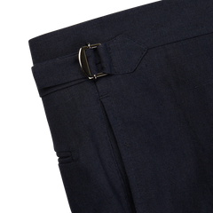 Men's Navy Blue Pure Linen Pleated Trousers by Baltzar Sartorial - gallery image 1.