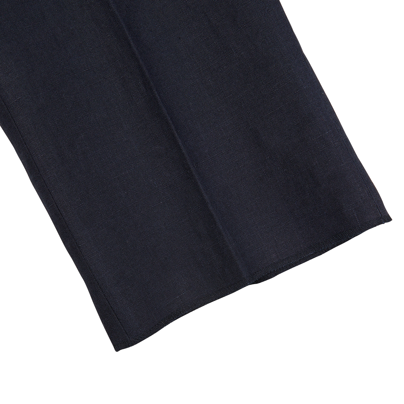 A close up of Navy Blue Pure Linen Pleated Trousers in dark blue by Baltzar Sartorial.
