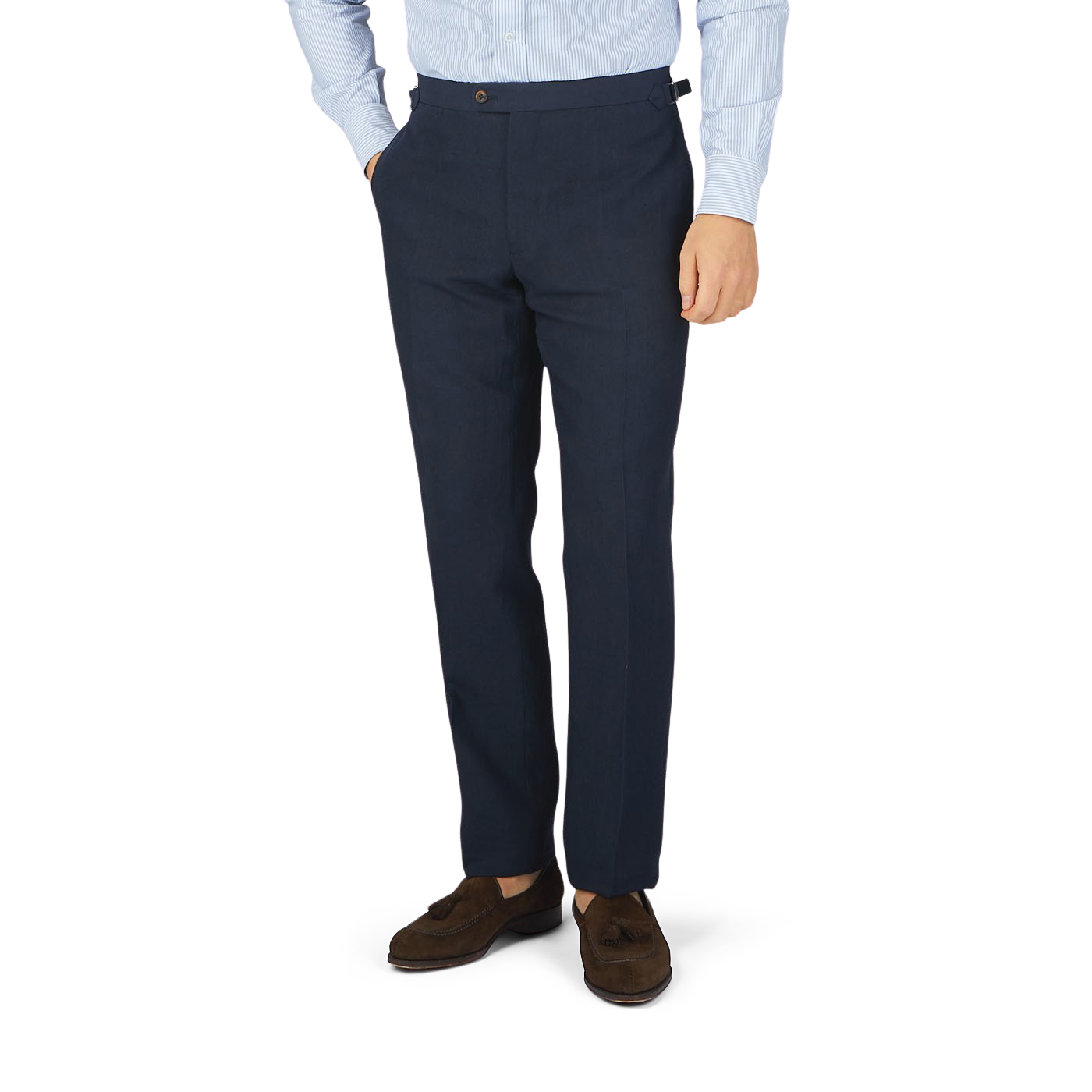 Men's Navy Brushed Cotton Casual Tailored Trousers – Thom Sweeney