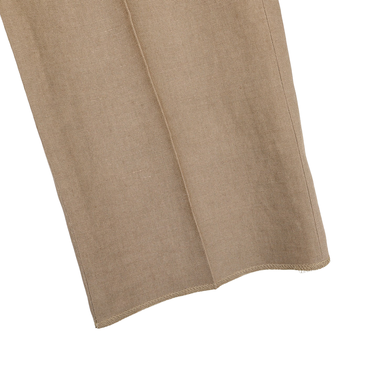 Close-up of the hem of Baltzar Sartorial's Taupe Beige Pure Linen Pleated Trousers, showcasing the fabric texture and stitching details on a white background.