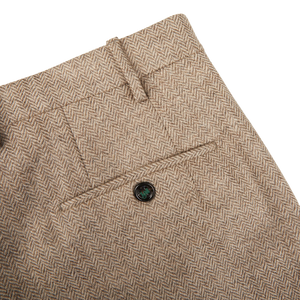 Berwich Beige Herringbone Wool Tweed Trousers Pocket