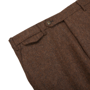 Berwich Brown Herringbone Wool Tweed Trousers Edge