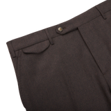 Berwich Brown Melange Wool Flannel Flat Front Trousers Edge
