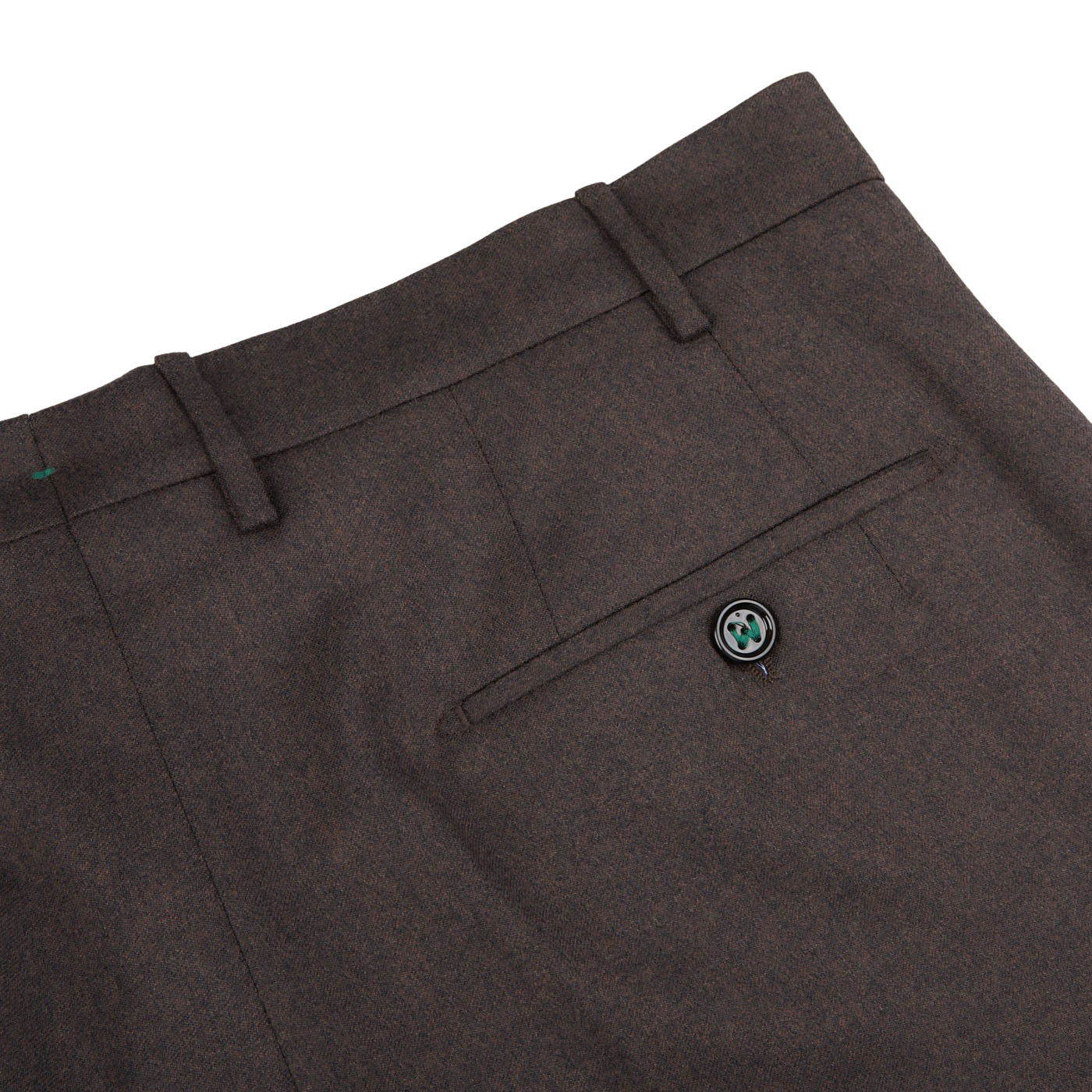 Berwich Brown Melange Wool Flannel Flat Front Trousers Pocket
