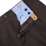 Berwich Brown Melange Wool Flannel Flat Front Trousers Zipper