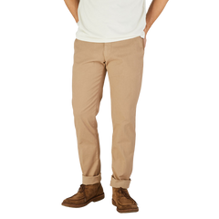 Berwich Camel Beige Cotton Stretch Chinos Front